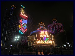 Lisboa, the first hotel casino of Macau, has many neon signs. It was built by Stanley Ho in 1970, and the annex in 1991.